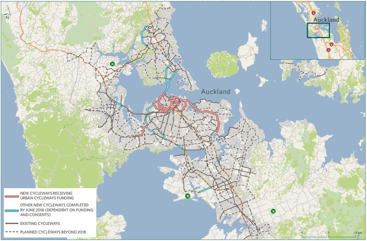 la mappa della pista ciclabile di Auckland la mappa