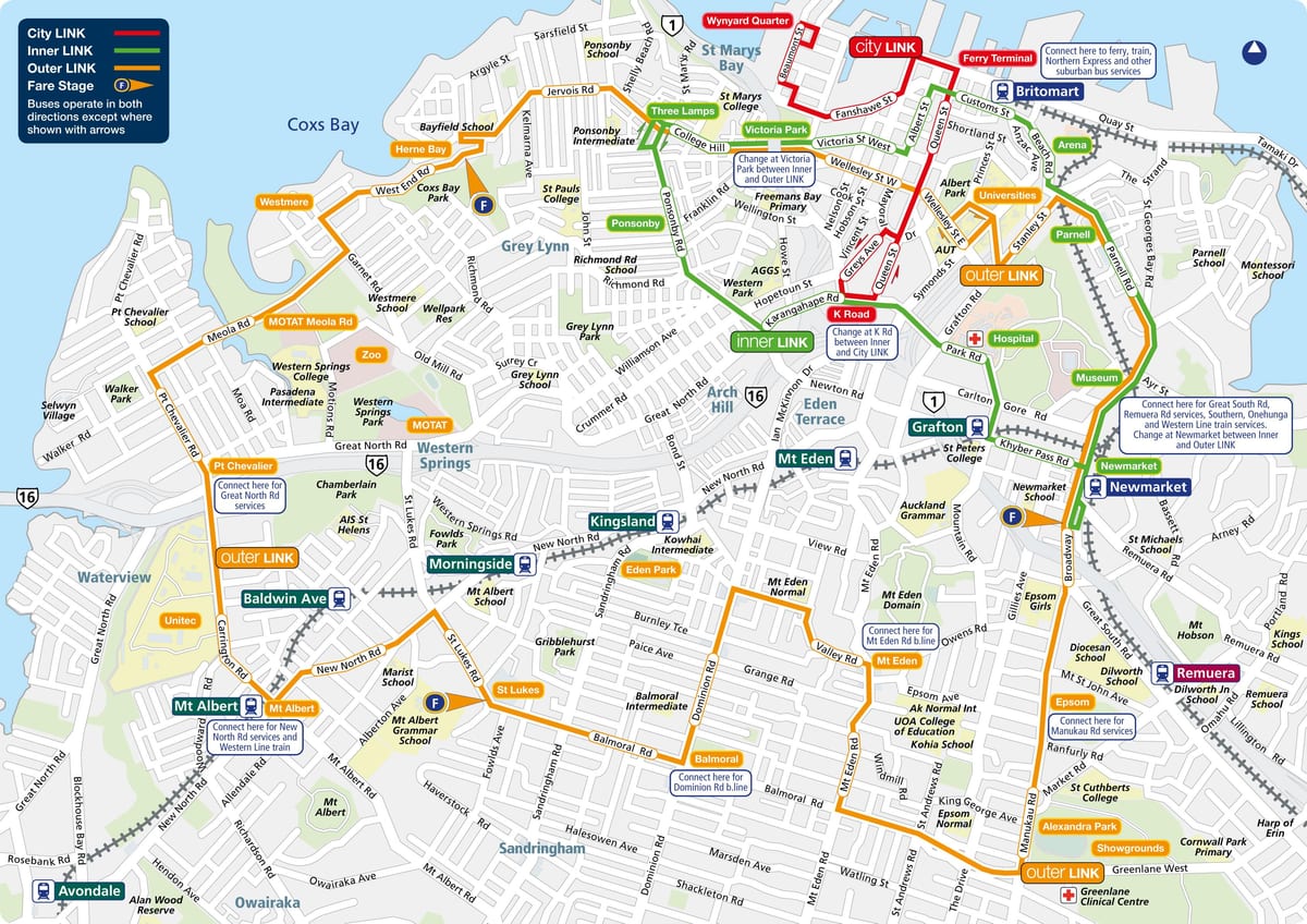 Auckland mappa del percorso autobus