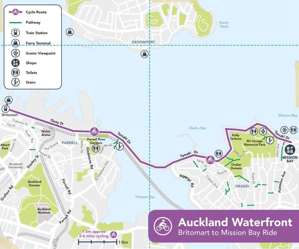 rosa ciclabile Auckland la mappa