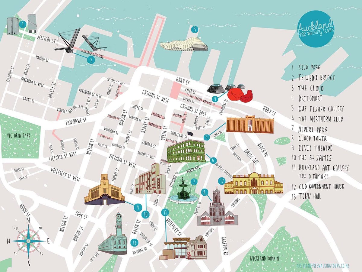 Auckland city passeggiate mappa