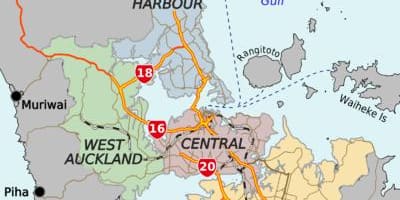 Mappa di Auckland distretti