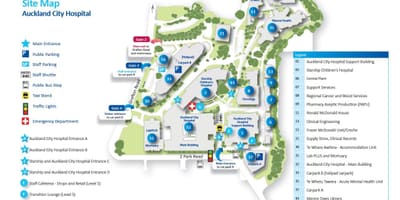 Mappa di Auckland ospedale