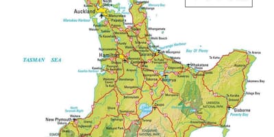 La mappa dell'isola del nord della Nuova Zelanda